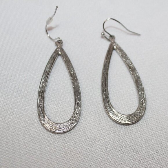 Silver Tone Tear Drop Marcasite Dangle Earrings - Picture 8 of 8